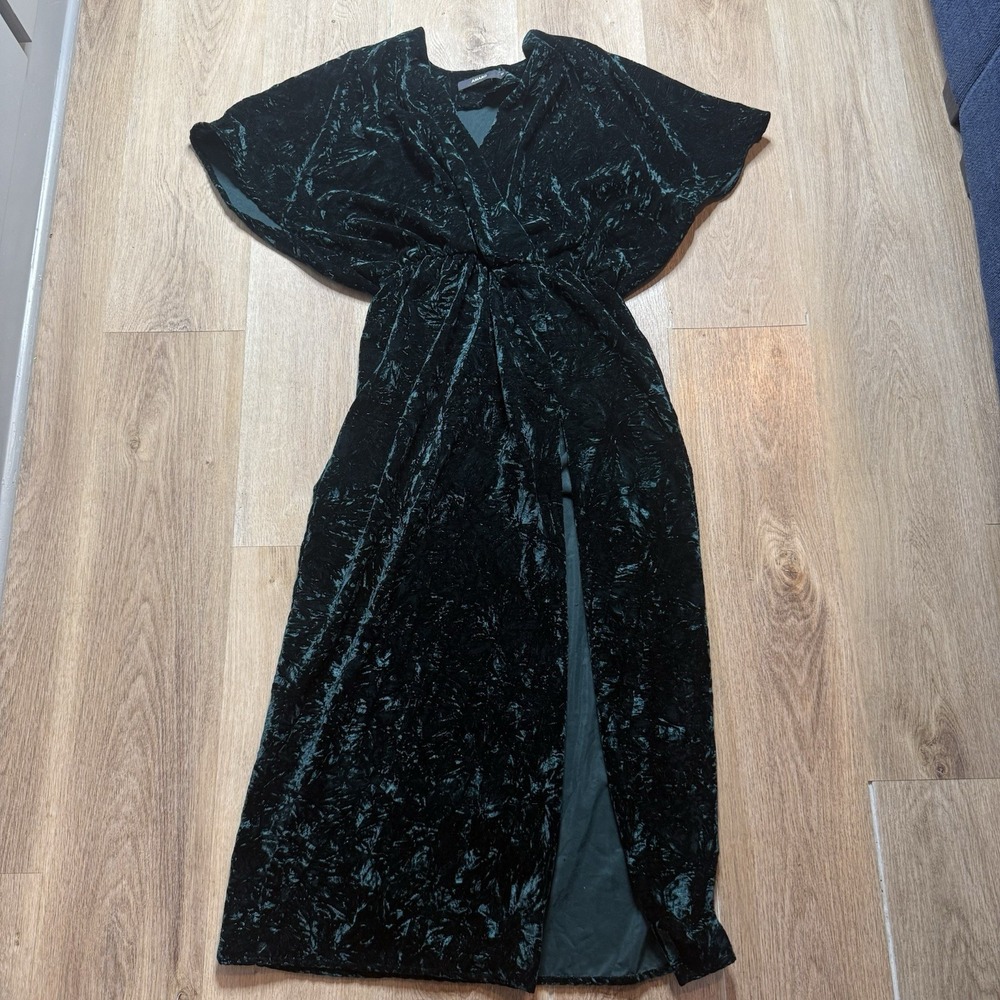 Womens Velvet Dress‎ Size 36 Emerald Green  Sleeve Midi Holiday Dark Romantic